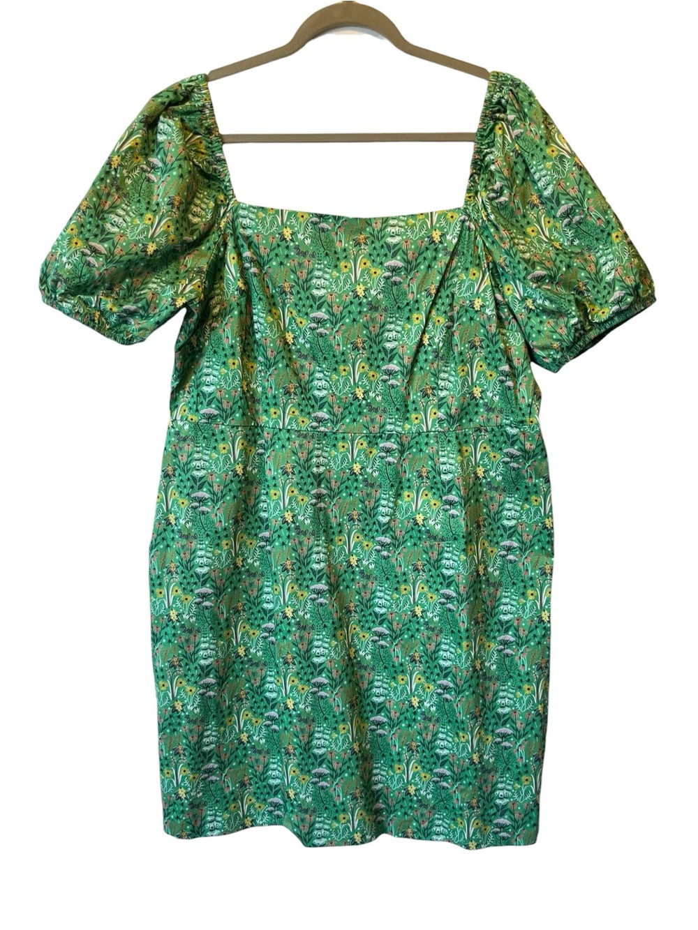 Boden dress 16 18 Green floral Short puff sleeves Square neck Cotton Womens